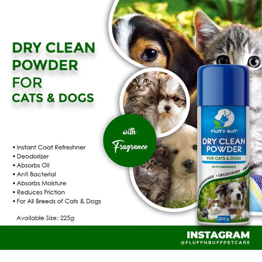 Fluff n Buff Dry Clean Powder for Cats & Dogs 225 G