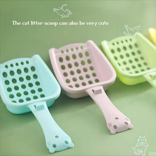Easy-Clean Durable Plastic Cat Litter Scoop with Ergonomic Handle & Perforated Grid Design - Efficient Poop Shovel for Mess-Free Cleaning, 4 Colors (Light Blue, Pink, Mint Green, Yellow) - Must-Have for Cat Owners