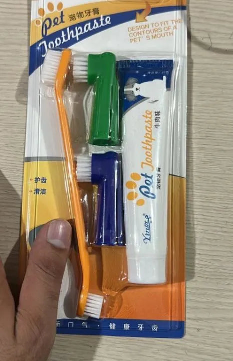 Pet Dental Set Toothbrush Toothpaste Set Dog Cat Oral Care Set Finger Toothbrush for Puppy Kitten Beef Vanilla Flavor Toothpaste Pet Supplies