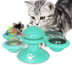 Windmill Cat Toy with Suction Cup and Lights, Rotatable Catnip Toys Cat Grooming Tools for Cat Hair and Face, Safe Fun Kitten Toys
