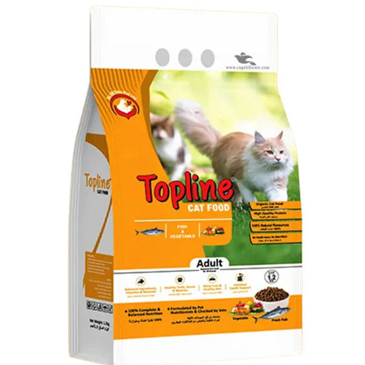 Topline cat food package with a cat on the label